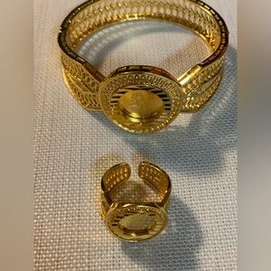 Saudi Arabia 24K Gold Plated Copper Carved Rose Flower Hollow Dubai Jewelry Set